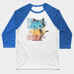 Colorful Stripy Cat Baseball T-Shirt